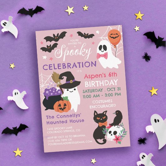 Pink Spooky Celebration Girl Halloween Geburtstag Einladung