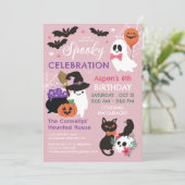 Pink Spooky Celebration Girl Halloween Geburtstag Einladung (Stehend Vorderseite)
