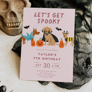 Pink Spooky Costume Dogs Halloween Birthday Einladung