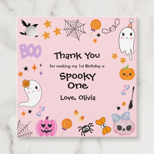 Pink Spooky Ein Halloween 1. Geburtstag Gefälligke Geschenkanhänger (Vorderseite)