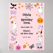 Pink Spooky Ein Halloween 1. Geburtstag Willkommen Poster (Vorne)