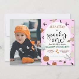 Pink Spooky Ein Halloween Ghost 1. Geburtstags-Fot Einladung