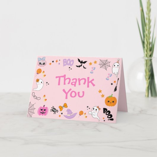Pink Spooky Ein Niedliches Geisterhaus 1. Geburtst Dankeskarte (Vorderseite)
