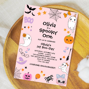 Pink Spooky Ein Niedliches Geisterhaus 1. Geburtst Einladung