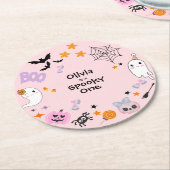 Pink Spooky Ein Niedliches Geisterhaus 1. Geburtst Runder Pappuntersetzer (Angewinkelt)