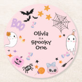 Pink Spooky Ein Niedliches Geisterhaus 1. Geburtst Runder Pappuntersetzer (Vorderseite)