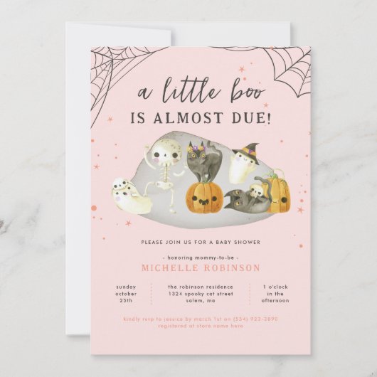 Pink Spooky eine kleine Boo Halloween Kinderdusche Einladung (Vorderseite)