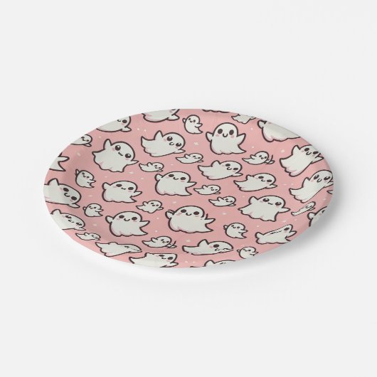 Pink Spooky Ghost Halloween-Party Pappteller (Schrägansicht)