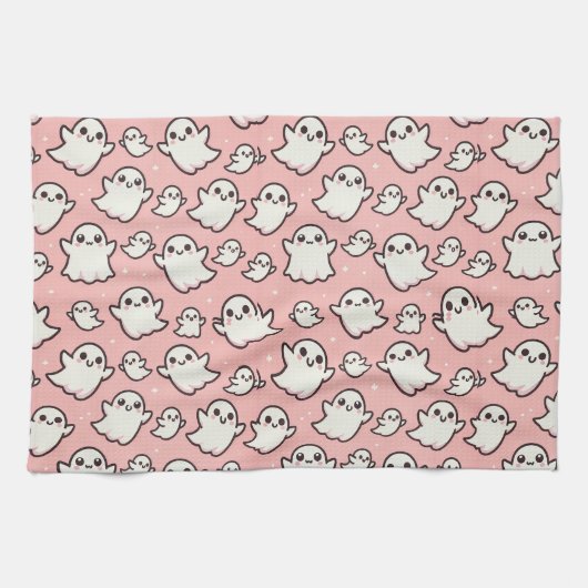 Pink Spooky Ghost Pattern Halloween Geschirrtuch (Horizontal)