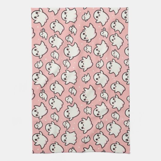 Pink Spooky Ghost Pattern Halloween Geschirrtuch (Vertikal)