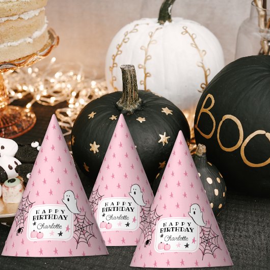Pink Spooky Halloween glücklicher Geburtstagsname Partyhütchen