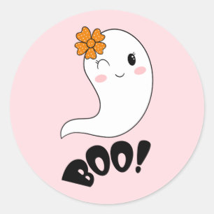 Pink Spooky Niedlich Ghost Boo Halloween Geburtsta Runder Aufkleber