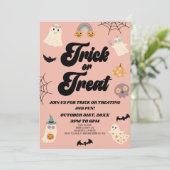 Pink Spooky Trick oder Treat Halloween-Party Einladung (Stehend Vorderseite)