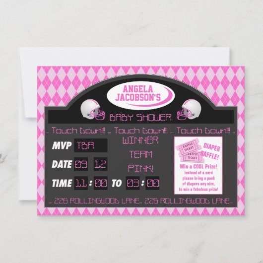 Pink Sports Football Scoreboard Baby Girl Dusche Einladung (Vorderseite)