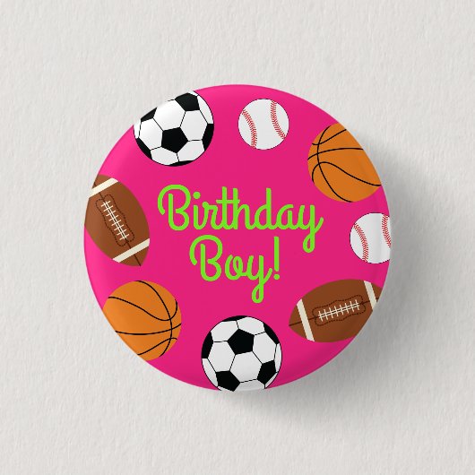 Pink Sports Geburtstagsparty Button (Vorderseite)