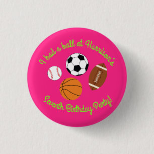 Pink Sports Geburtstagsparty Button