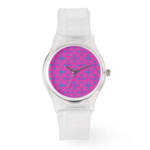 Pink Sporty Watch: Magenta: Blaue Punkte Armbanduhr