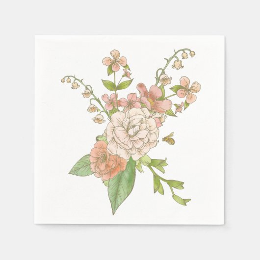 Pink Spring Bouquet Aquarellpapier Napkin Serviette (Vorderseite)