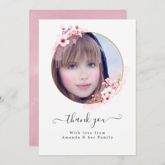 Pink Spring Cherry Blossom Foto Dankeskarte (Vorne/Hinten)