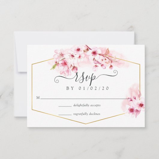 Pink Spring Cherry Blossom Quinceañera RSVP Karte (Vorderseite)