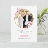 Pink Spring Cherry Blossom Wedding Foto Dankeskarte (Stehend Vorderseite)