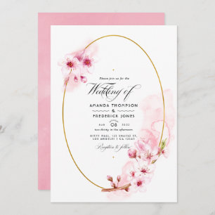 Pink Spring Cherry Blossom Wedding Foto Einladung