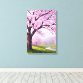 Pink Spring Dream: Cherry Blossom River Print Leinwanddruck (Insitu (Holzboden))
