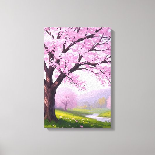 Pink Spring Dream: Cherry Blossom River Print Leinwanddruck (Vorderseite)