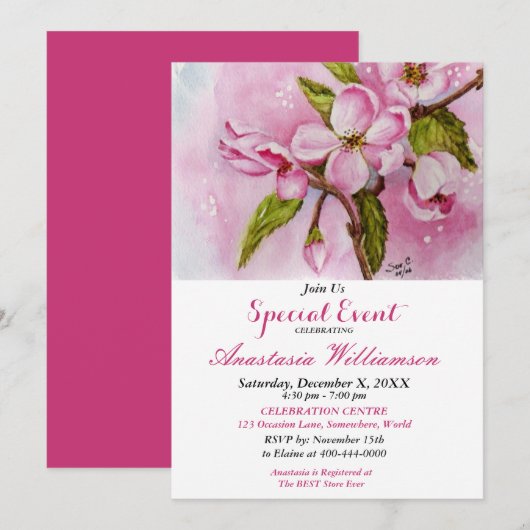 PINK SPRING FLING PARTY EREIGNIS EINLADEN EINLADUNG (Vorne/Hinten)