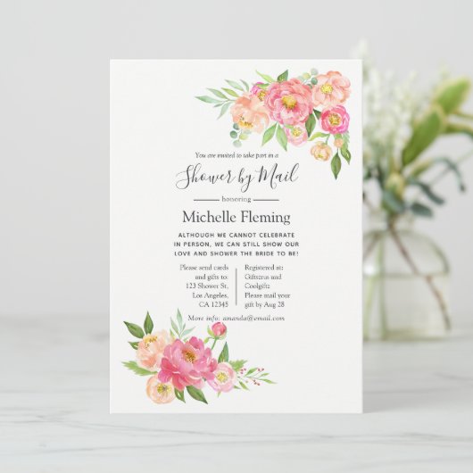 Pink Spring Floral Baby oder Brautparty per Mail Einladung (Stehend Vorderseite)