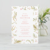 Pink Spring Floral Watercolor Babydusche Einladung (Stehend Vorderseite)