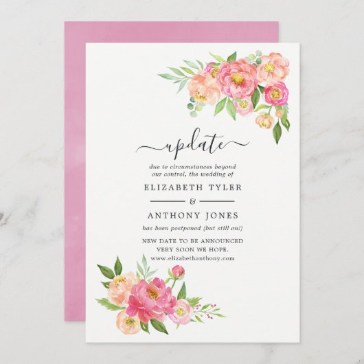 Pink Spring Floral Wedding Update Einladung (Vorne/Hinten)