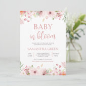 Pink Spring Flowers Baby in Bloom Baby Dusche Einladung (Stehend Vorderseite)