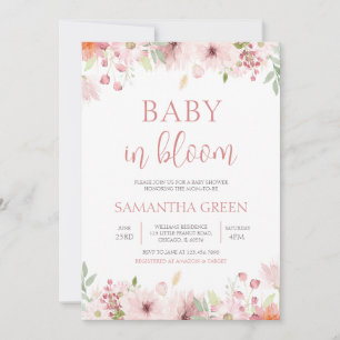 Pink Spring Flowers Baby in Bloom Baby Dusche Einladung