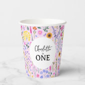 Pink Spring Wildblumen Baby Girl Erster Geburtstag Pappbecher (Rückseite)