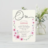 Pink Spring Wildblumen verziehen unsere kleine Mis Einladung (Stehend Vorderseite)