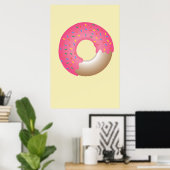 Pink Sprinkle Donut auf gelbe Illustration Küche Poster (Heimbüro)