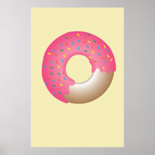 Pink Sprinkle Donut auf gelbe Illustration Küche Poster