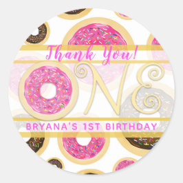 Pink Sprinkle Donut Donuts 1. Geburtstag Party Runder Aufkleber