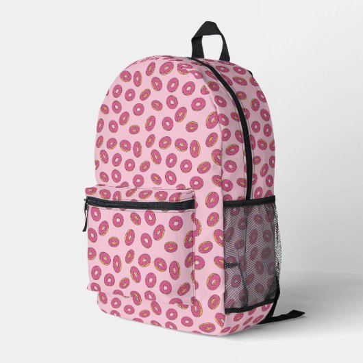 Pink Sprinkle Donut Muster Bedruckter Rucksack (Rückseitige Ecke Rechts)