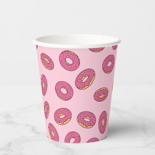 Pink Sprinkle Donut Muster Pappbecher (Vorderseite)