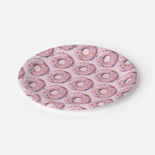 Pink Sprinkle Donut Shop Papierplatte Pappteller (Schrägansicht)
