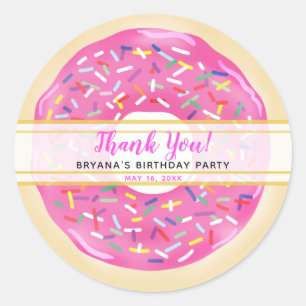 Pink Sprinkle Donuts Moderne Geburtstagsparty Runder Aufkleber