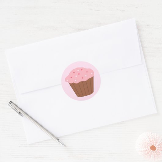 Pink Sprinkler Cupcake Runder Aufkleber (Umschlag)