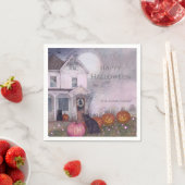 Pink Spuk House Black Cat Custom Halloween Serviette (Beispiel)