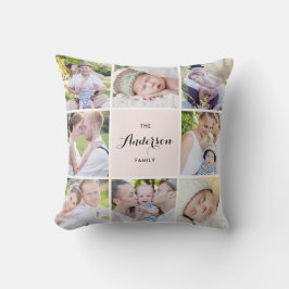 Pink Square Family Foto Collage Pillow Kissen