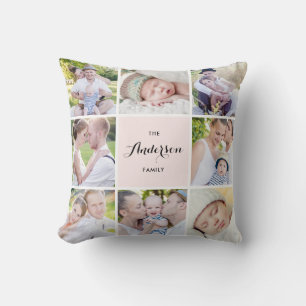 Pink Square Family Foto Collage Pillow Kissen
