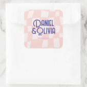 Pink Square Wedding Quadratischer Aufkleber (Tasche)