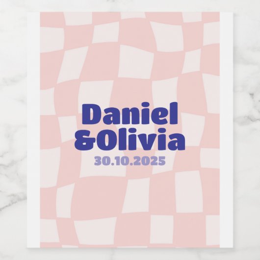 Pink Square Wedding Weinetikett (Einzelnes Label)