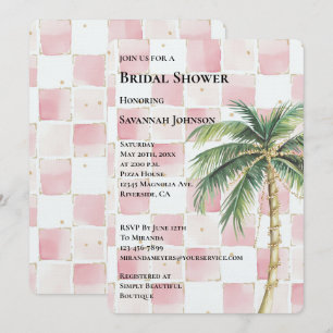 Pink Squares Tropical Gold Palm Tree Brautparty Einladung